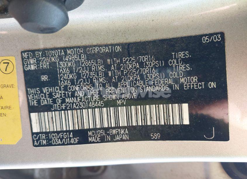 Photo 9 of 2003 Toyota Highlander V6 (VIN JTEHF21A230148445)