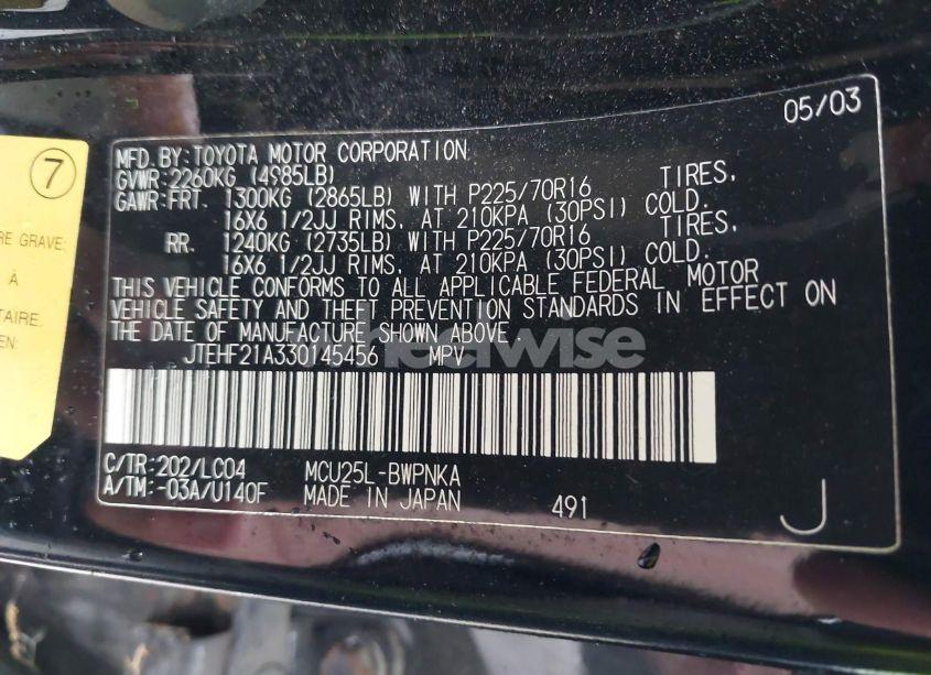 Photo 9 of 2003 Toyota Highlander LIMITED (VIN JTEHF21A330145456)