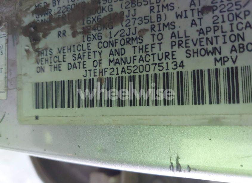 Photo 9 of 2002 Toyota Highlander V6 (VIN JTEHF21A520075134)