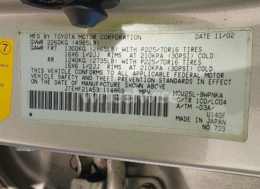 Photo 9 of 2003 Toyota Highlander LIMITED V6 (VIN JTEHF21A530114869)