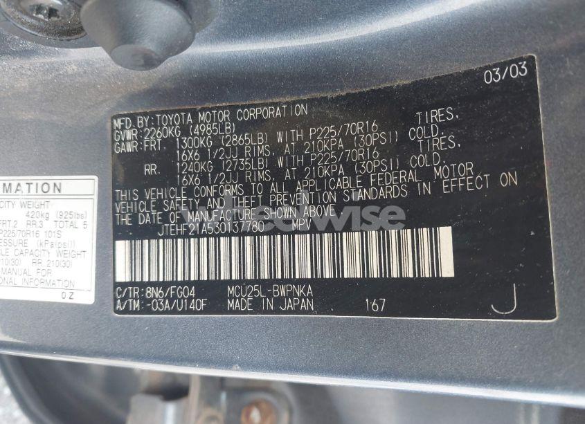 Photo 9 of 2003 Toyota Highlander V6 (VIN JTEHF21A530137780)