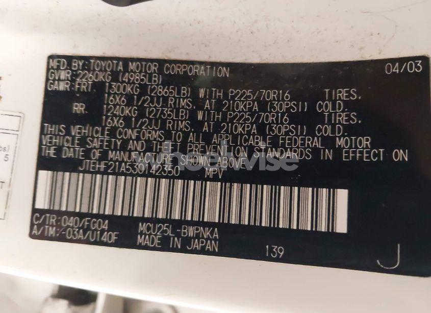 Photo 9 of 2003 Toyota Highlander V6 (VIN JTEHF21A530142350)