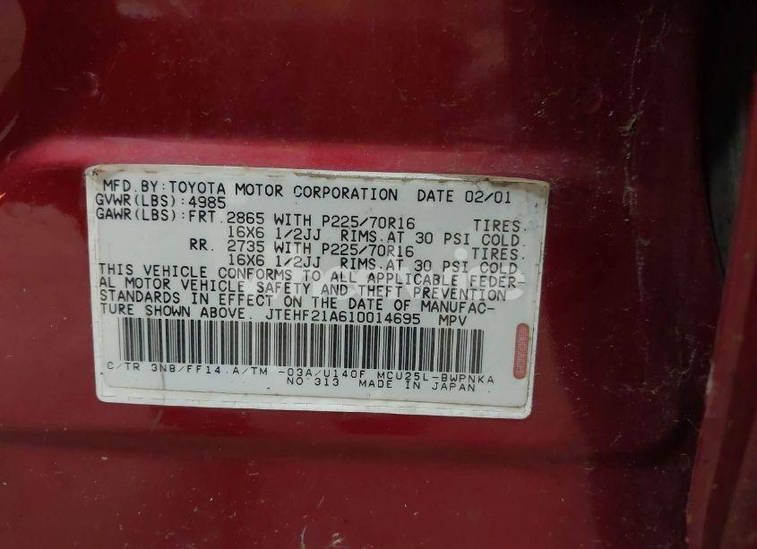 Photo 9 of 2001 Toyota Highlander V6 (VIN JTEHF21A610014695)