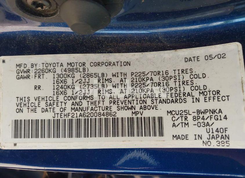 Photo 9 of 2002 Toyota Highlander V6 (VIN JTEHF21A620084862)