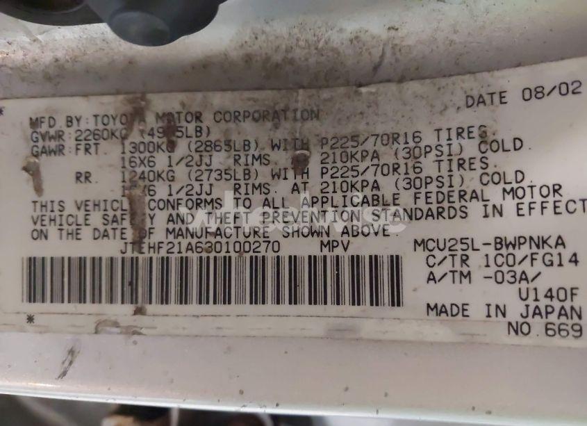 Photo 9 of 2003 Toyota Highlander V6 (VIN JTEHF21A630100270)