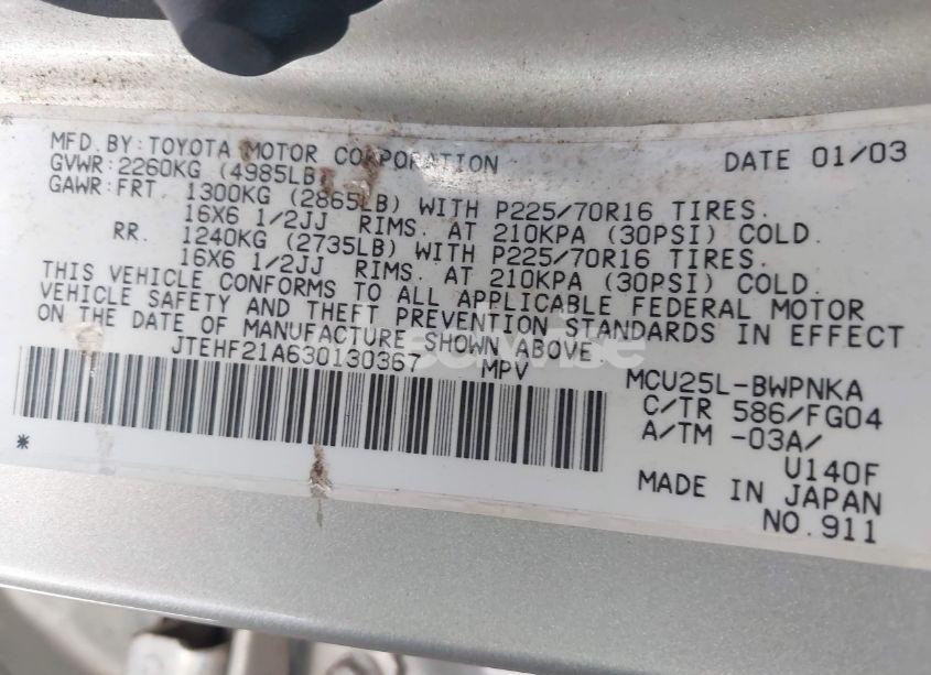 Photo 9 of 2003 Toyota Highlander V6 (VIN JTEHF21A630130367)