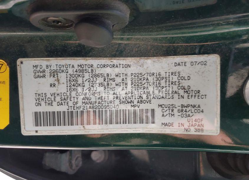 Photo 9 of 2002 Toyota Highlander LIMITED V6/V6 (VIN JTEHF21A820095040)