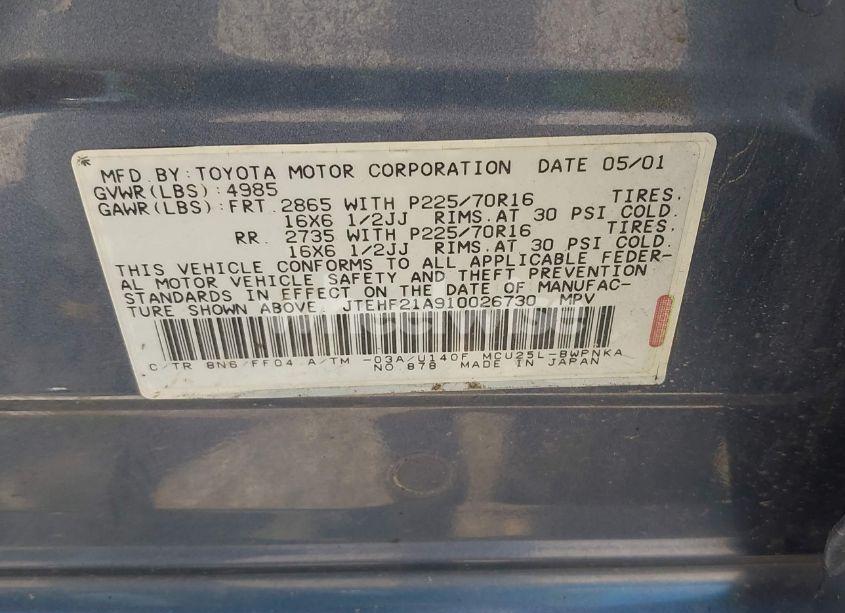 Photo 9 of 2001 Toyota Highlander V6 (VIN JTEHF21A910026730)