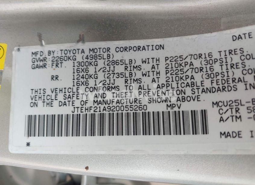 Photo 9 of 2002 Toyota Highlander V6 (VIN JTEHF21A920055260)