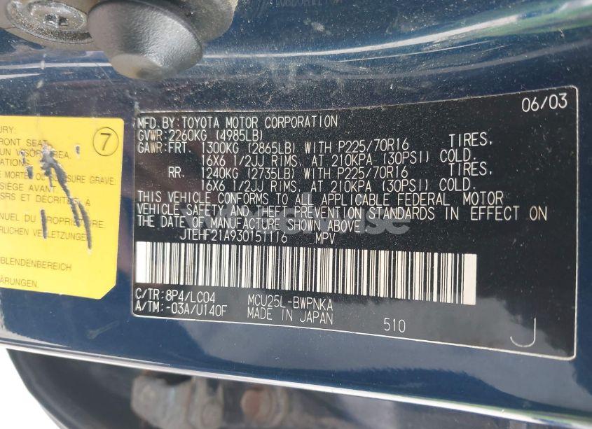 Photo 9 of 2003 Toyota Highlander LIMITED V6/V6 (VIN JTEHF21A930151116)