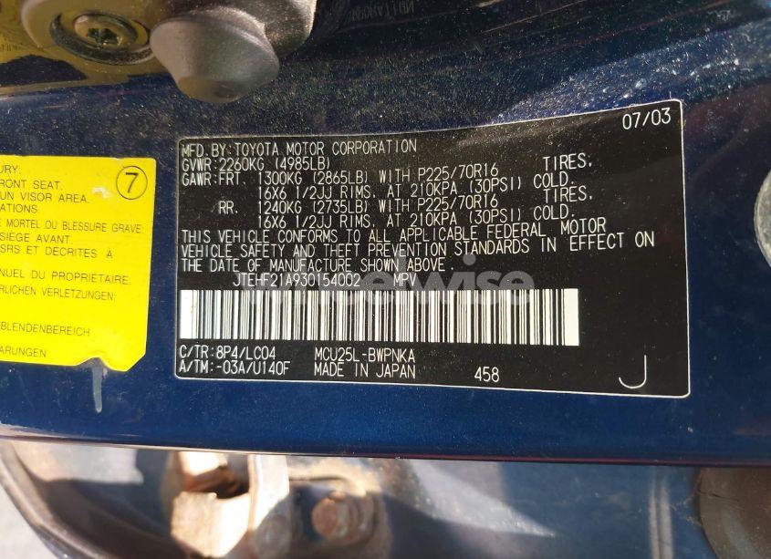 Photo 9 of 2003 Toyota Highlander LIMITED V6 (VIN JTEHF21A930154002)