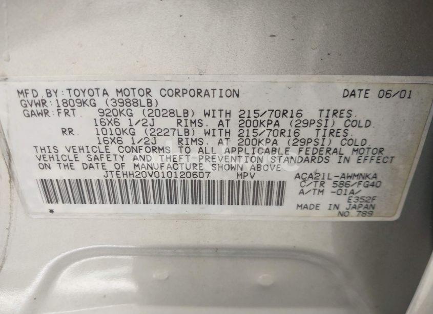 Photo 9 of 2001 Toyota Rav4 (VIN JTEHH20V010120607)