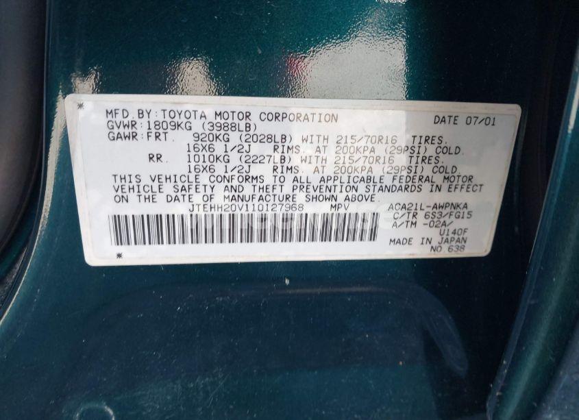 Photo 9 of 2001 Toyota Rav4 (VIN JTEHH20V110127968)