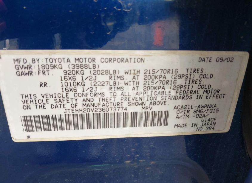 Photo 9 of 2003 Toyota Rav4 (VIN JTEHH20V236073774)