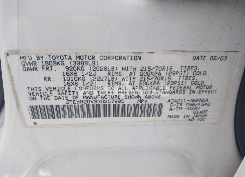 Photo 9 of 2003 Toyota Rav4 (VIN JTEHH20V330257995)