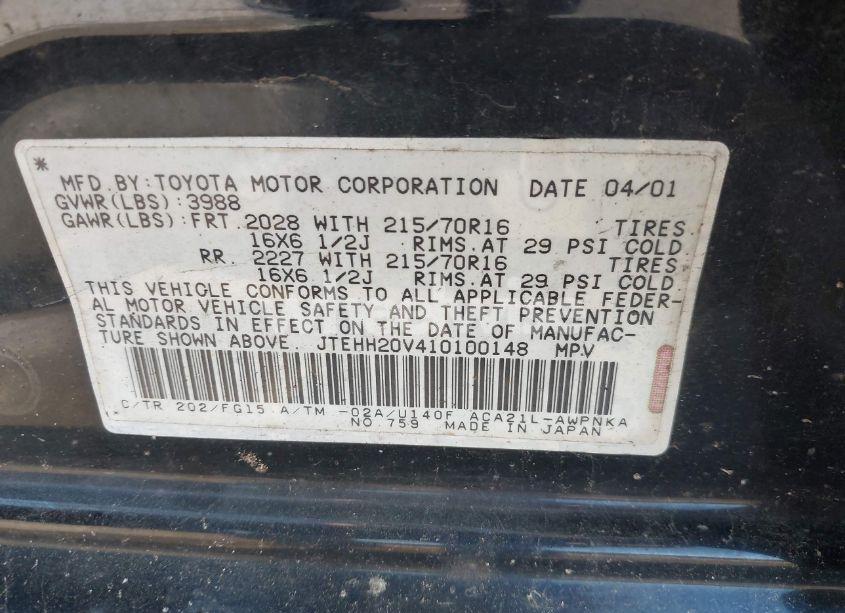 Photo 9 of 2001 Toyota Rav4 (VIN JTEHH20V410100148)