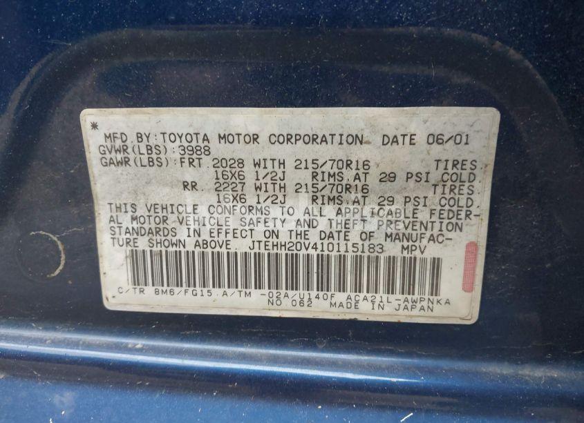 Photo 9 of 2001 Toyota Rav4 (VIN JTEHH20V410115183)