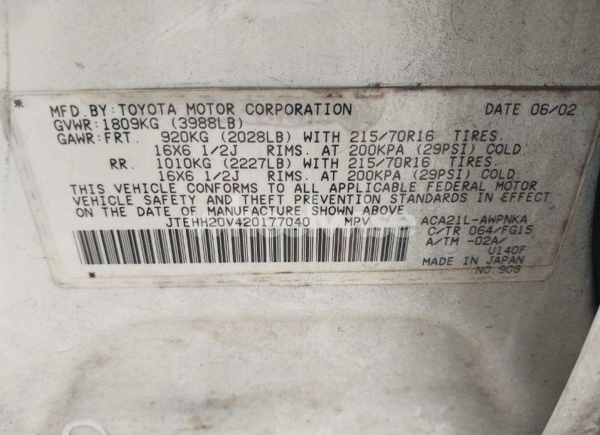 Photo 9 of 2002 Toyota Rav4 (VIN JTEHH20V420177040)