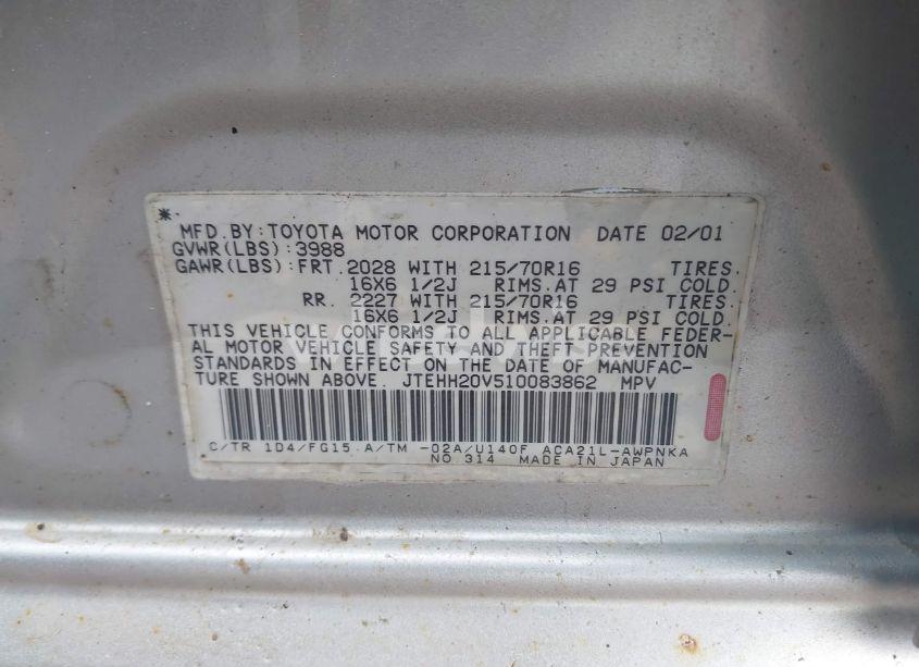 Photo 9 of 2001 Toyota Rav4 (VIN JTEHH20V510083862)