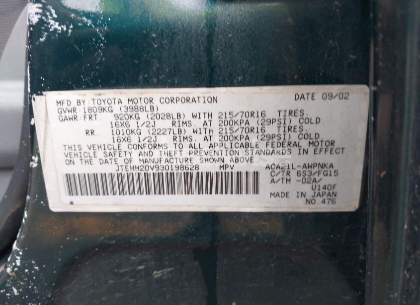 Photo 9 of 2003 Toyota Rav4 (VIN JTEHH20V930198628)