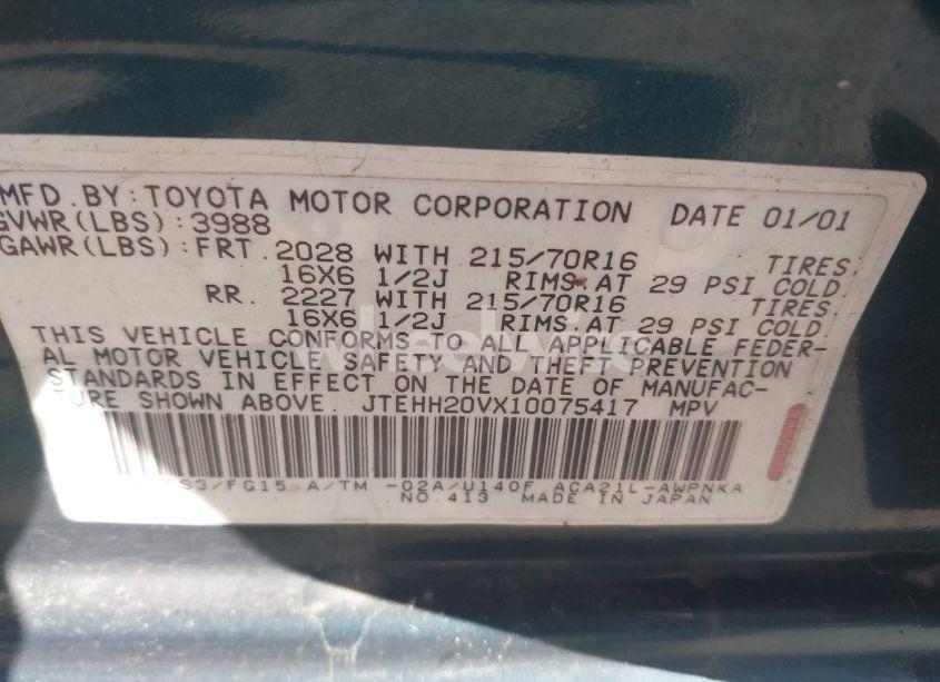 Photo 9 of 2001 Toyota Rav4 (VIN JTEHH20VX10075417)