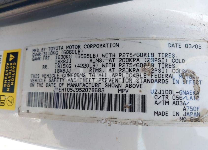 Photo 9 of 2005 Toyota Land CRUISER V8 (VIN JTEHT05J952078683)