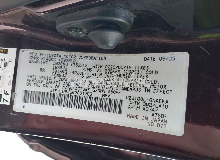 Photo 9 of 2006 Toyota Land CRUISER V8 (VIN JTEHT05J962081200)