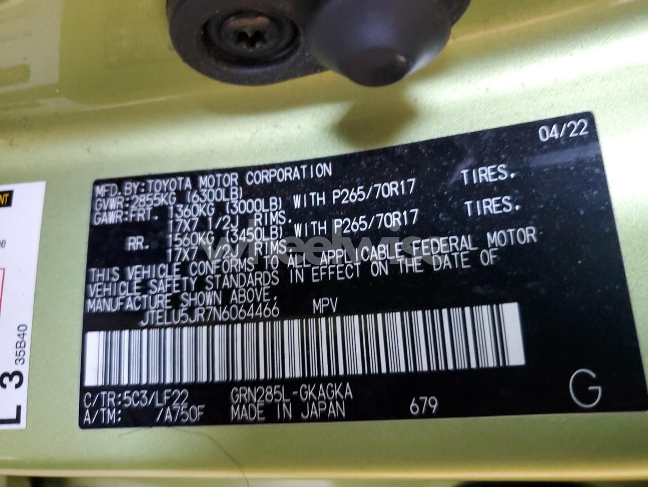 Photo 13 of 2022 TOYOTA 4RUNNER SR5 PREMIUM (VIN JTELU5JR7N6064466)