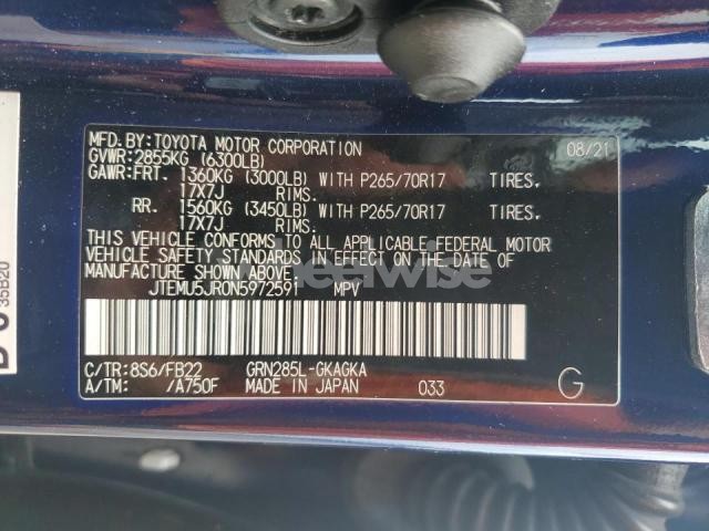 Photo 9 of 2022 TOYOTA 4RUNNER SR5/SR5 PREMIUM (VIN JTEMU5JR0N5972591)