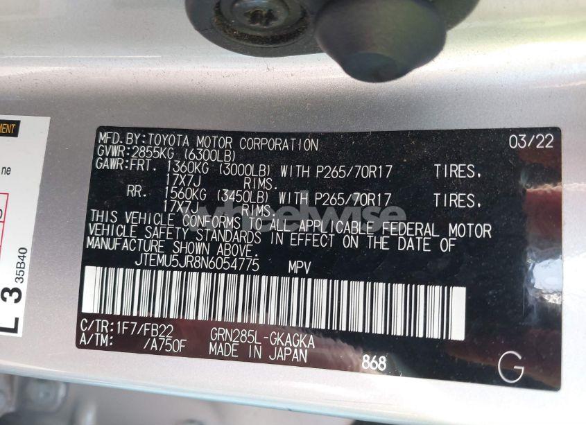 Photo 9 of 2022 Toyota 4runner SR5 (VIN JTEMU5JR8N6054775)