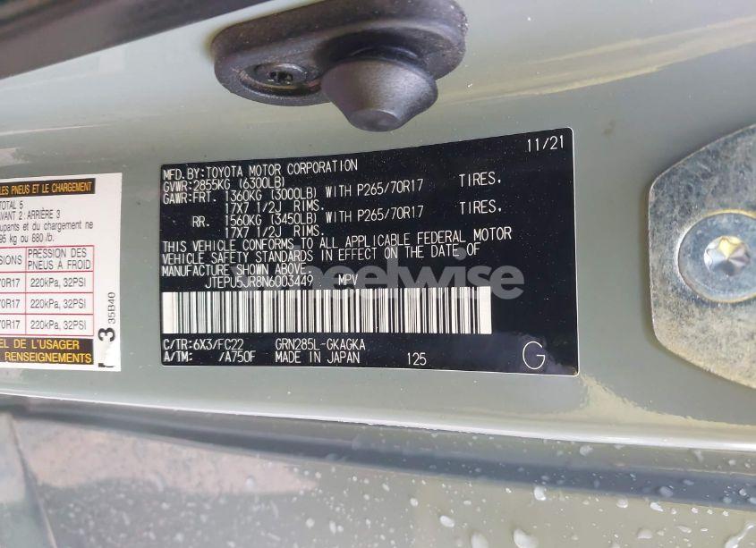 Photo 9 of 2022 Toyota 4runner TRD OFF ROAD (VIN JTEPU5JR8N6003449)