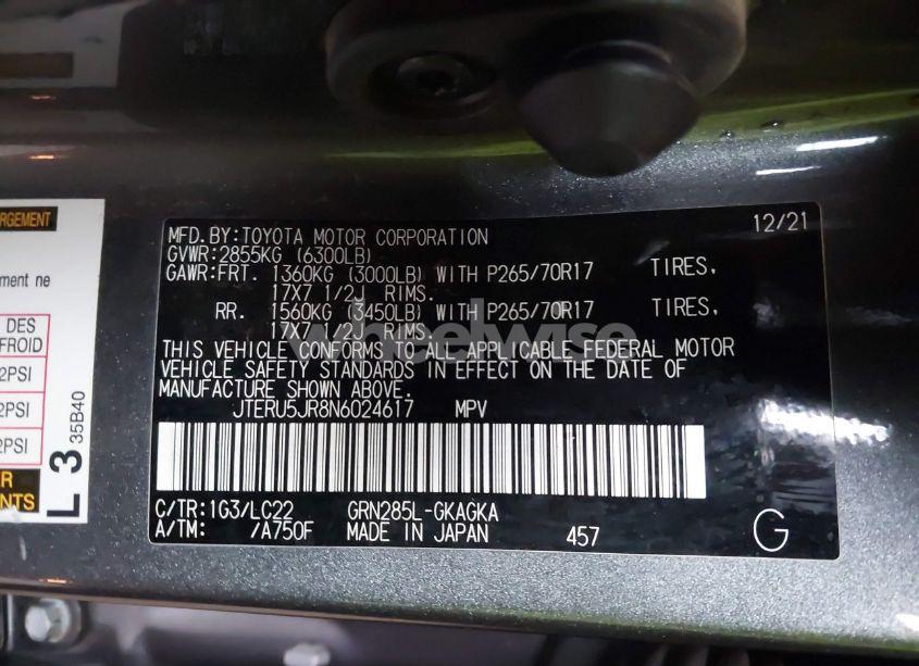 Photo 9 of 2022 Toyota 4runner TRD OFF ROAD PREMIUM (VIN JTERU5JR8N6024617)