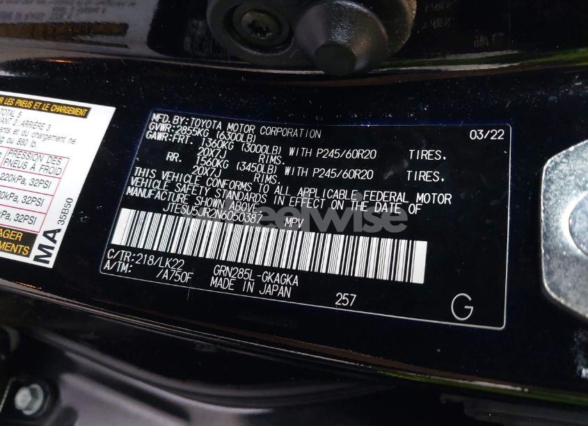 Photo 9 of 2022 Toyota 4runner TRD SPORT (VIN JTESU5JR2N6050387)