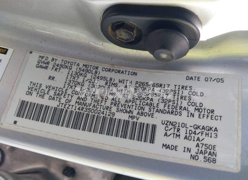 Photo 9 of 2005 Toyota 4runner SR5 SPORT V8 (VIN JTEZT14R350024129)