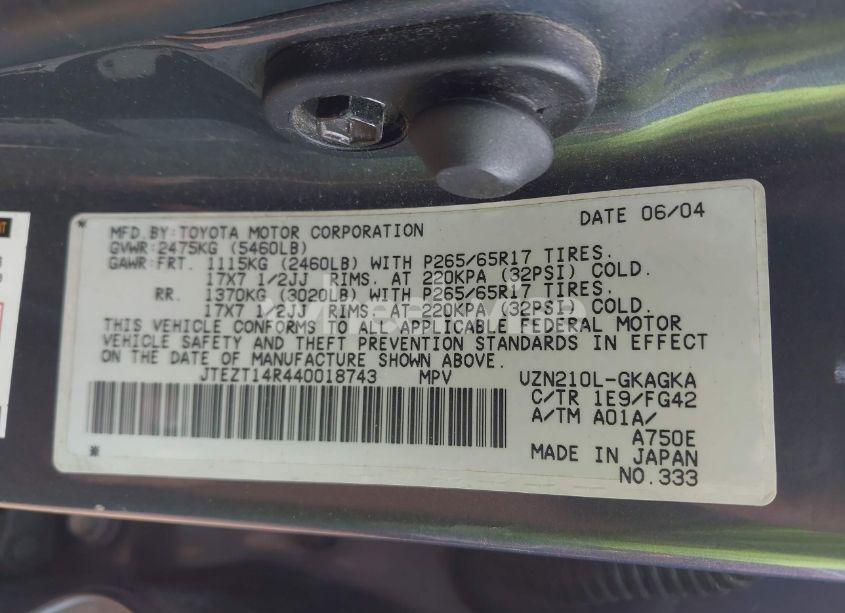 Photo 9 of 2004 Toyota 4runner SR5 V8 (VIN JTEZT14R440018743)