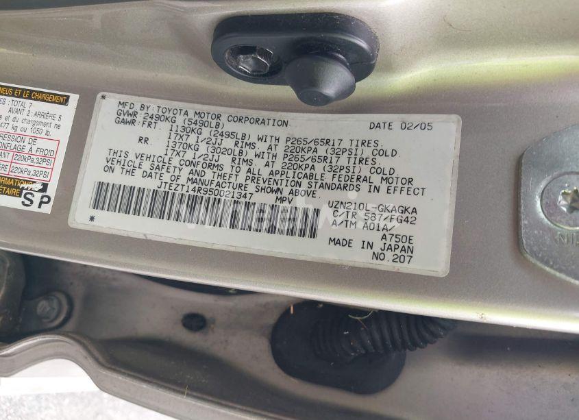 Photo 9 of 2005 Toyota 4runner SR5 V8 (VIN JTEZT14R950021347)