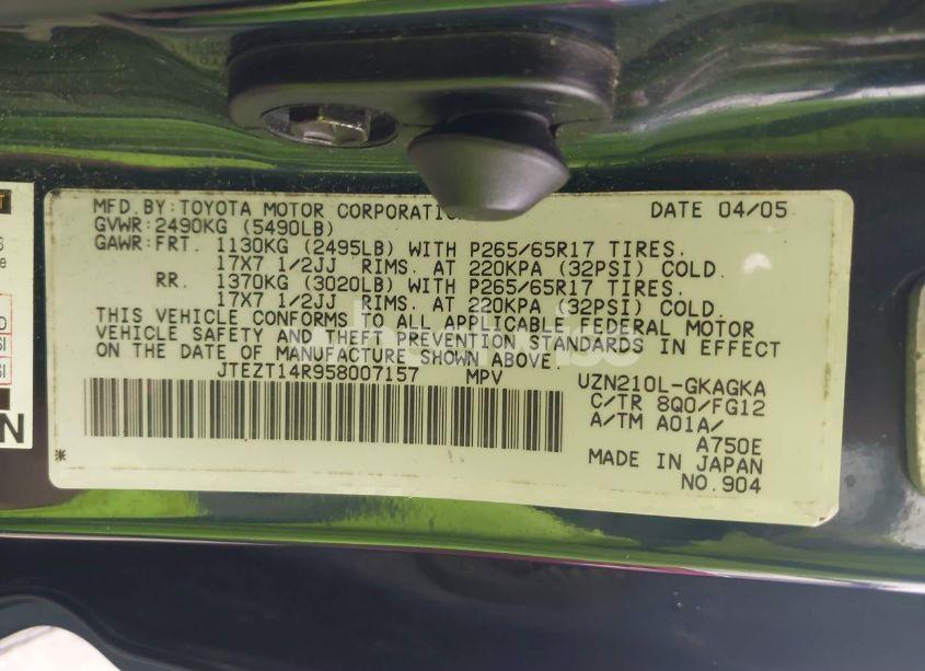 Photo 9 of 2005 Toyota 4runner SR5 V8 (VIN JTEZT14R958007157)