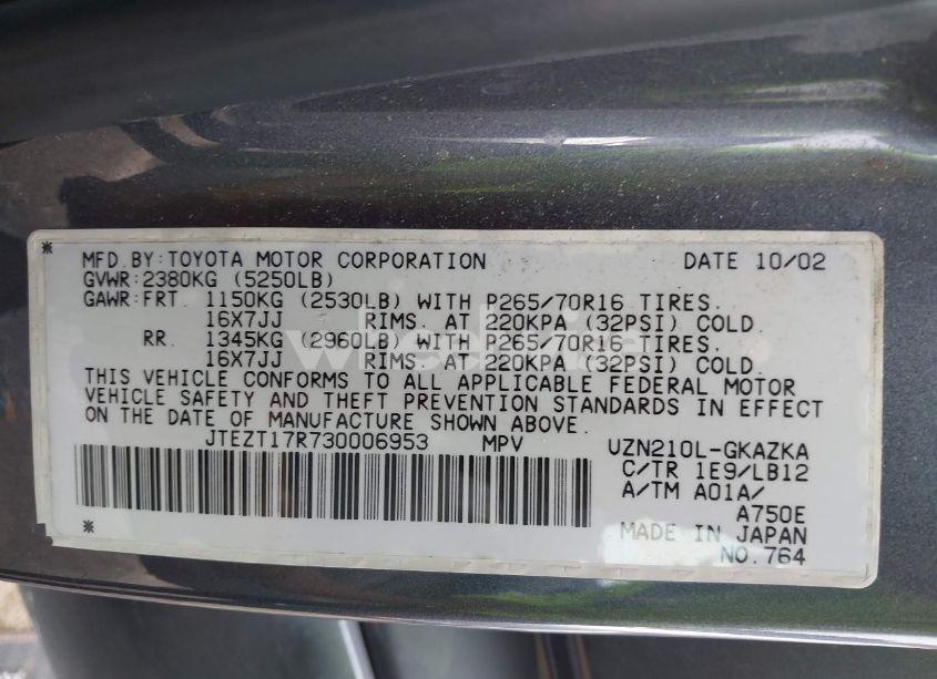 Photo 9 of 2003 Toyota 4runner LIMITED V8 (VIN JTEZT17R730006953)