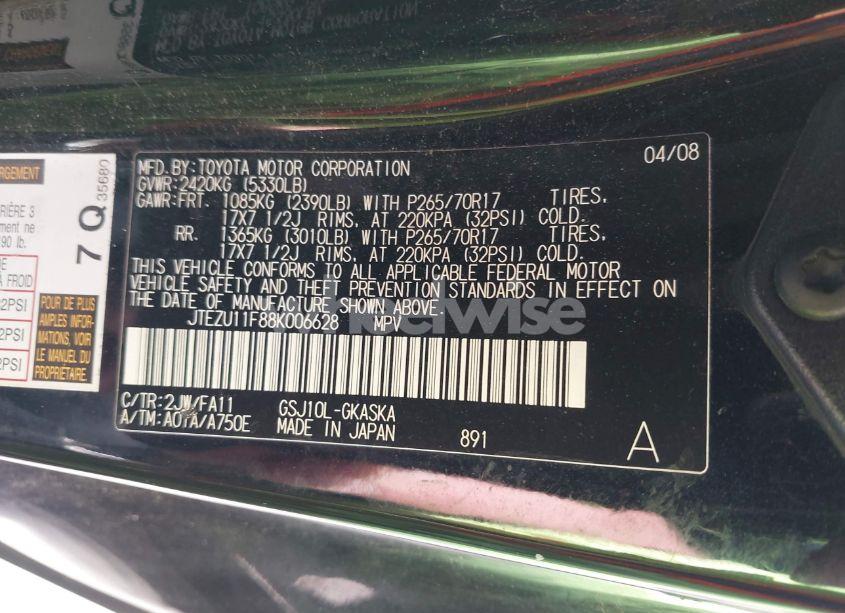 Photo 9 of 2008 Toyota Fj CRUISER (VIN JTEZU11F88K006628)