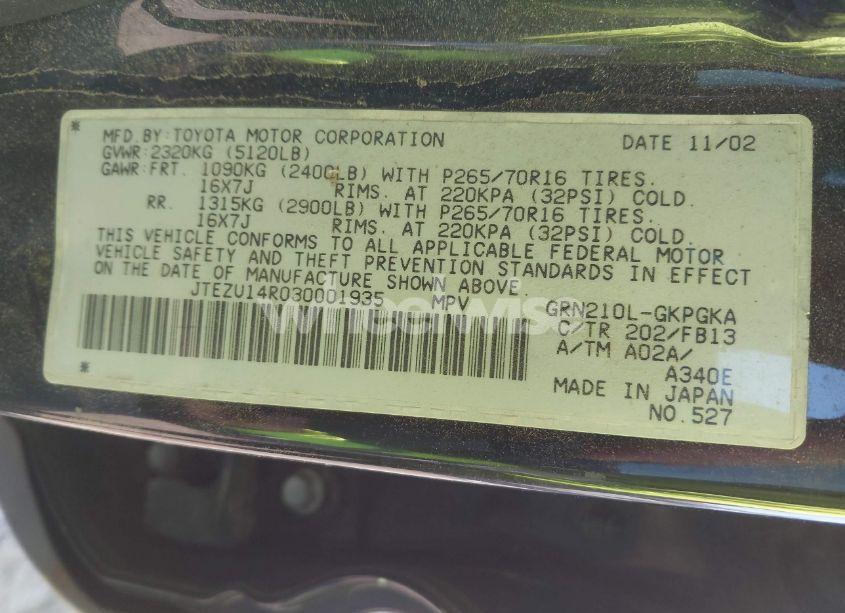 Photo 9 of 2003 Toyota 4runner SR5 SPORT V6 (VIN JTEZU14R030001935)