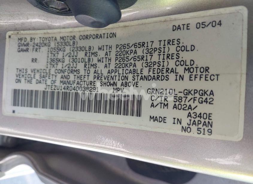 Photo 9 of 2004 Toyota 4runner SR5 V6 (VIN JTEZU14R040038291)