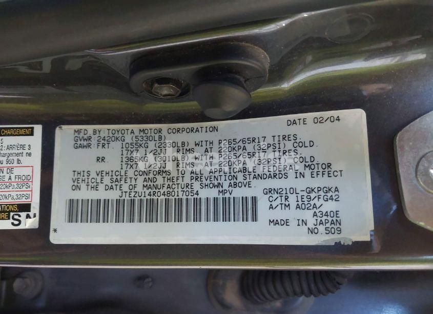 Photo 9 of 2004 Toyota 4runner SR5 V6 (VIN JTEZU14R048017054)