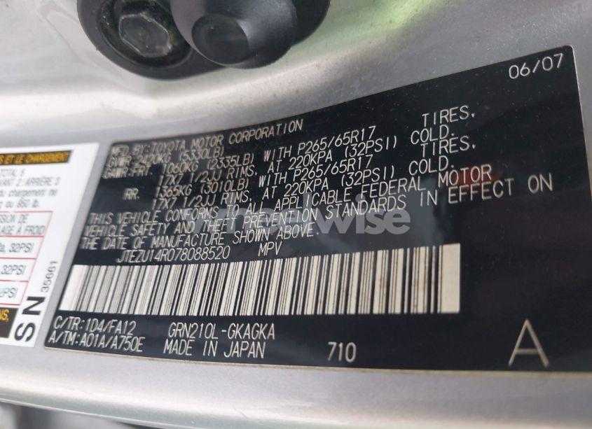 Photo 9 of 2007 Toyota 4runner SR5 V6 (VIN JTEZU14R078088520)