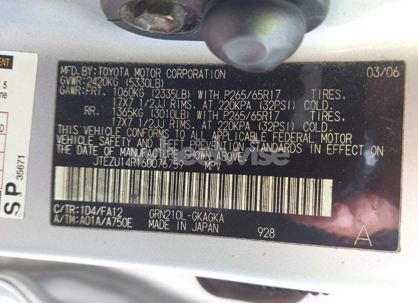 Photo 9 of 2006 Toyota 4runner SR5 V6 (VIN JTEZU14R160076759)