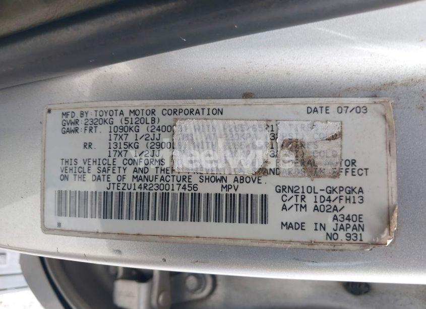 Photo 9 of 2003 Toyota 4runner SR5 SPORT V6 (VIN JTEZU14R230017456)