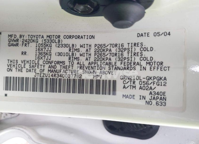 Photo 9 of 2004 Toyota 4runner SR5 V6 (VIN JTEZU14R340037782)