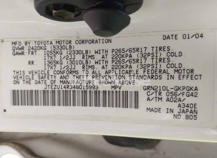Photo 9 of 2004 Toyota 4runner SR5 V6 (VIN JTEZU14R348015993)