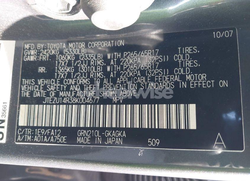 Photo 9 of 2008 Toyota 4runner SR5 V6 (VIN JTEZU14R38K004677)