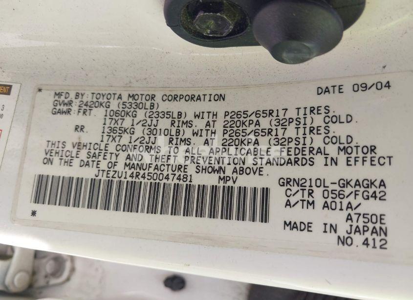 Photo 9 of 2005 Toyota 4runner SR5 V6 (VIN JTEZU14R450047481)