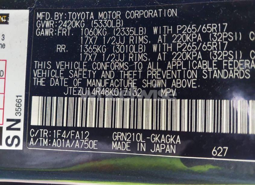 Photo 9 of 2008 Toyota 4runner SR5 V6 (VIN JTEZU14R48K017132)